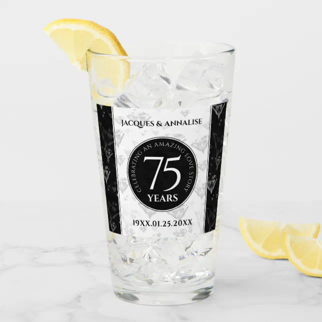 Elegant 75th Diamond Wedding Anniversary Glass