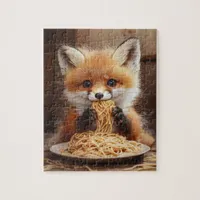 An adorable baby red fox eating spaghetti jigsaw puzzle