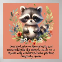 Raccoon Woodland Kids Christian Prayer on Pink | Poster