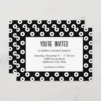 Minimalist Black and White Polka-Dot Baptism Invitation