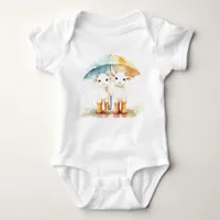Two Baby Goats on a Rainy Day Baby Bodysuit
