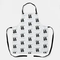 Custom Company Black Logo Pattern on White Staff Apron