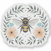 Cute Celestial Bee Floral Vinyl Sticker