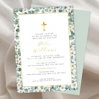 Elegant Eucalyptus Greenery Baptism Invitation