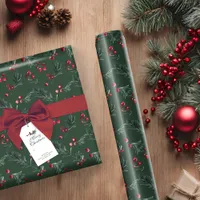 Rustic Dark Green Christmas Watercolor Botanical Wrapping Paper