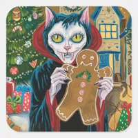 Christmas Vampire Kitty With Gingerbread Man  Square Sticker