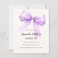 Lavender bow cream Sweet 16 invitation