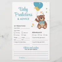  Baby Predictions and Advice Blue Teddy Bear Game  Flyer