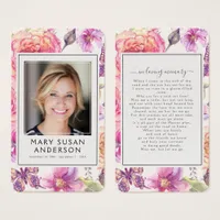 Floral Pink Photo Funeral Memorial Poem Card