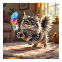 A Cute Fluffy Cat Chasing a Feather Acrylic Print