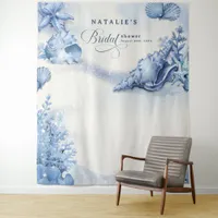 Coastal Ocean Blue Seashell Bridal Shower Welcome Tapestry