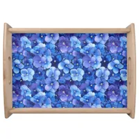 Large Watercolor Style Pansies Blue Purple Floral Serving Tray