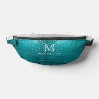 Monogram Gray and Teal Faux Snake Skin Fanny Pack