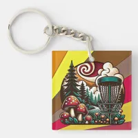 Pop Art Mushrooms and Disc Golf Course Ai Art Keychain