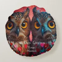 Owl Heart Round Pillow