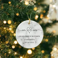 Marble white mr mrs elegant newly weds christmas ceramic ornament