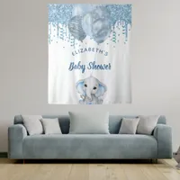 Baby Shower boy light blue glitter elephant silver Tapestry