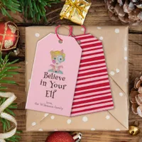 Festive Funny Pun Elf Pink Red Stripe Christmas  Gift Tags