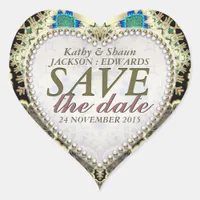 Golden Bronze Vintage Save the Date Heart Stickers