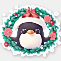 Cute penguin holding a wreath... sticker