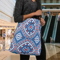 Azure Blue Red and White Ethnic Bohemian Pattern Crossbody Bag