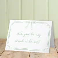 Coquette Bow Sage Cute Maid of Honor Proposal Card
