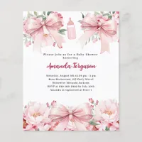 Pink bow floral girl bottle Baby Shower invitation