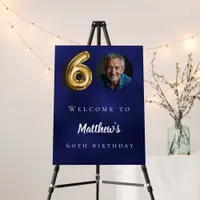 Navy blue gold 60th photo birthday party welcome foam board