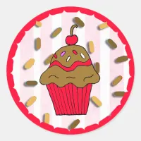 Chocolate Cupcake with Candy Sprinkles Classic Round Sticker