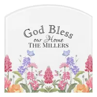 God Bless Our Home Floral Wildflowers White Door Sign