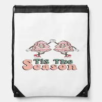 Tis The Season Retro Groovy Christmas Vintage Chri Drawstring Bag