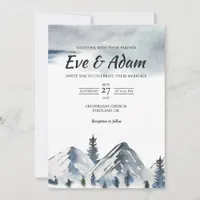 Snowy Mountain Fog Pine Watercolor Winter Wedding Invitation