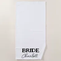 Black Elegant Script Bride White Beach Towel