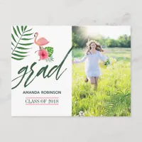 Pink Flamingo Watercolor Luau Grad Announcement