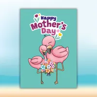 Colorful Cute Flamingos Happy Mothers Day Holiday Card