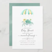 Floral Succulents Bouquet Parachute Baby Shower Invitation