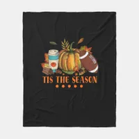 Tis The Season Pumpkin Leaf Latte Fall Thanksgivin Fleece Blanket