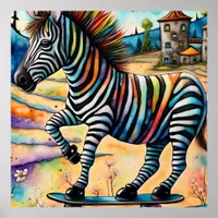 Skateboarding Zebra Poster