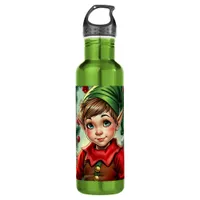 Whimsical Cartoon Elf | Christmas   Stainless Steel Water Bottle