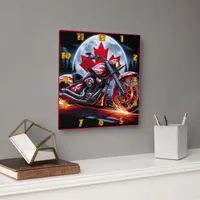 Bold motorcycle riding under a Canadian night sk Square Wall Clock