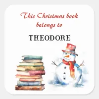 Christmas Snowman Kids This Book Belongs To Name Square Sticker