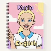 Back to School Blonde Pink Cartoon Girl Subject Notebook