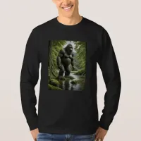 Bigfoot standing in a Creek Cartoon  T-Shirt