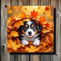 Cute Puppy Dog in Fall Leaves Canvas Print