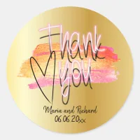 Gold Fancy Modern Decorative Script Thank You  Classic Round Sticker