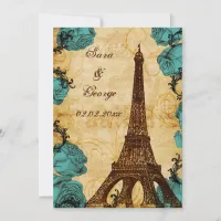 aqua vintage eiffel tower Paris save the date