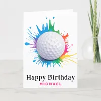 *~*  AP94  Rainbow Splash Golf Ball Birthday Card 