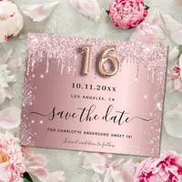 Sweet 16 blush pink silver save the date card