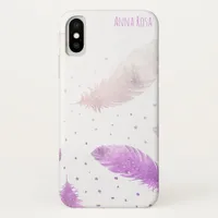 *~* Boho White Pastel Lavender Feather Polka Dots iPhone X Case