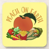 Peach on Earth Funny Christmas Pun Beverage Coaster